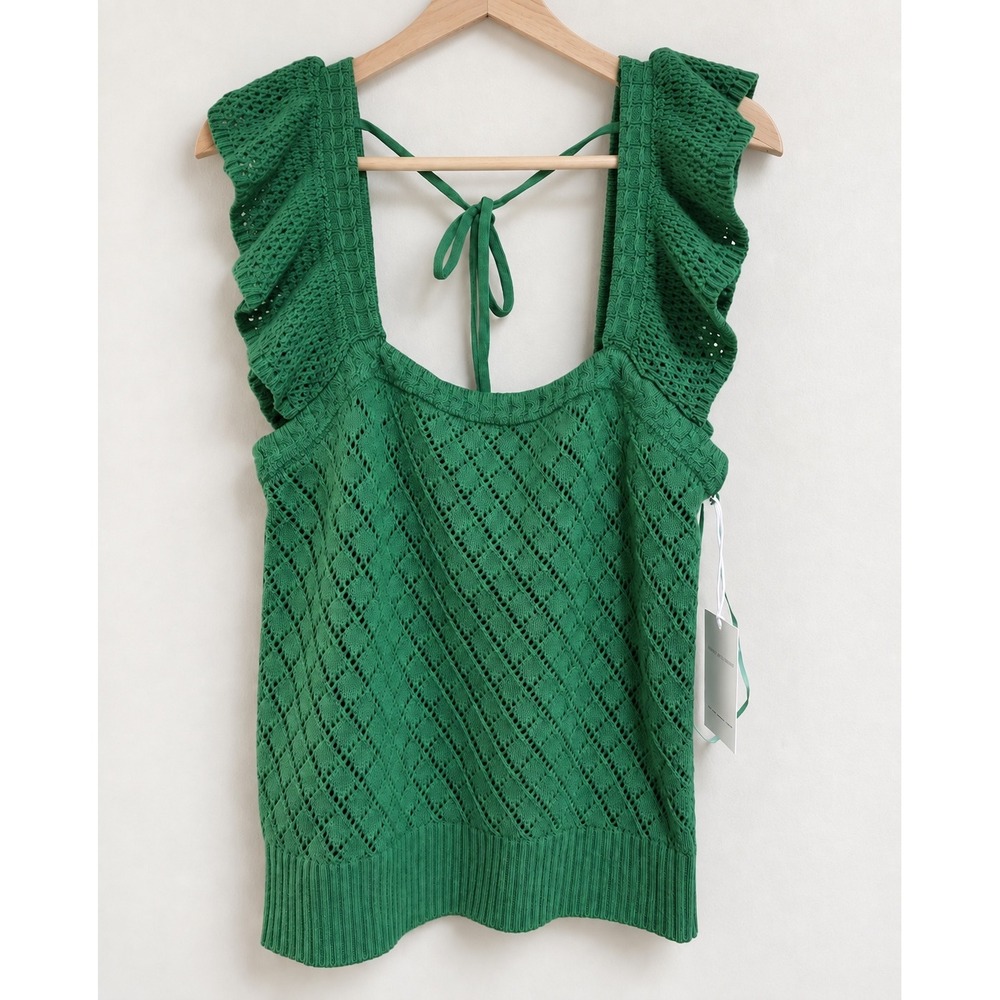 Free Assembly Womens Medium Green Cotton Square Neck Flutter Sleeve Sweater Tank